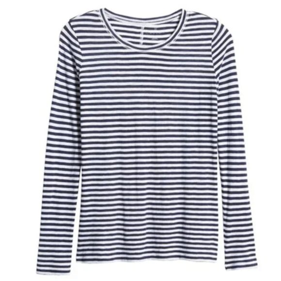 NEW Caslon Long Sleeve Crew Neck Back Seam Brooke Navy Striped Tee Top Shirt M - Picture 4 of 6